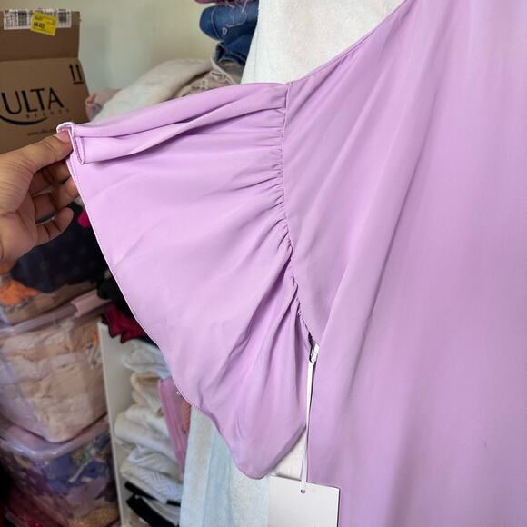 NWT Amanda Uprichard Ruffle Short Sleeve Flowy Blouse Size Large Purple - Picture 5 of 14